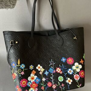 Authentic Louis Vuitton Neverfull all-leather tote bag.